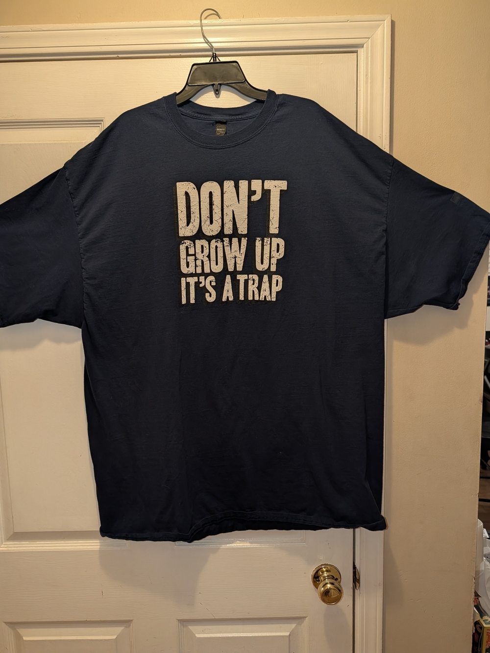 Hanes Navy Blue Graphic Tee "Don't Grow Up It's a Trap"